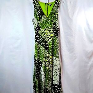 DKNY Green and Black Abstract Chiffon Maxi Dress Size 16